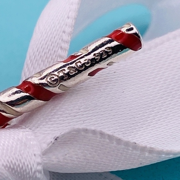 Tiffany & Co. Candy Cane Charm Red Enamel 925 silver Holiday RARE EXCELLENT BOX - Picture 6 of 6